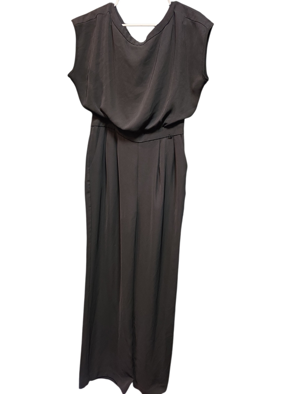 Eliza F Sleeveless Black Draped-Waist Jumpsuit